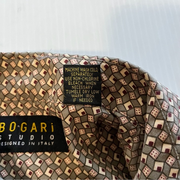 Bogari Studio Italy Button Up CasualLong Sleeve Shirt Patterned Taupe Size Large - Picture 6 of 8